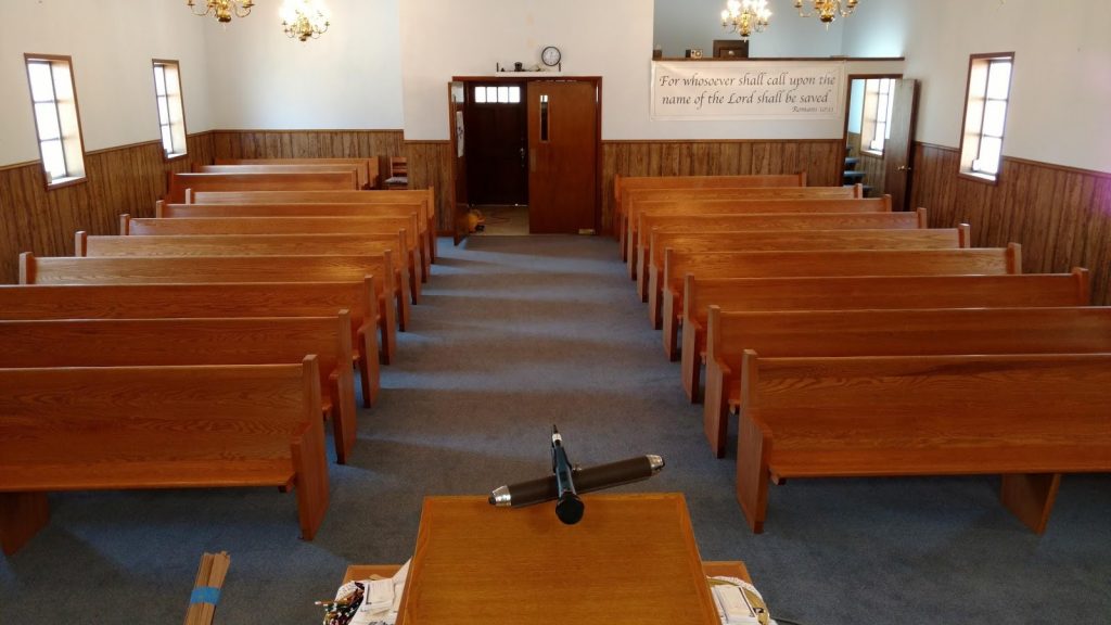 church pew upholstery before